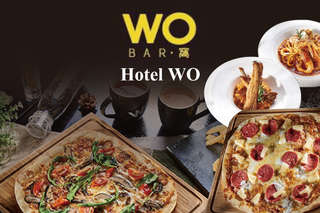 只要299元起,即可享有【Hotel WO-Wo Bar】A.Wo招牌義式單人套餐 / B.歡樂披薩二人組合餐