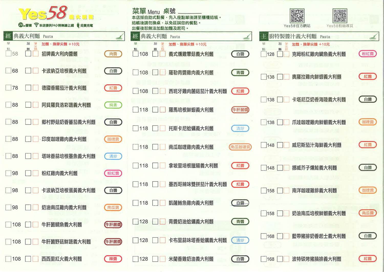 Yes58義大利麵 義式 免預約 抵用券優惠券 抵用券 Gomaji夠麻吉